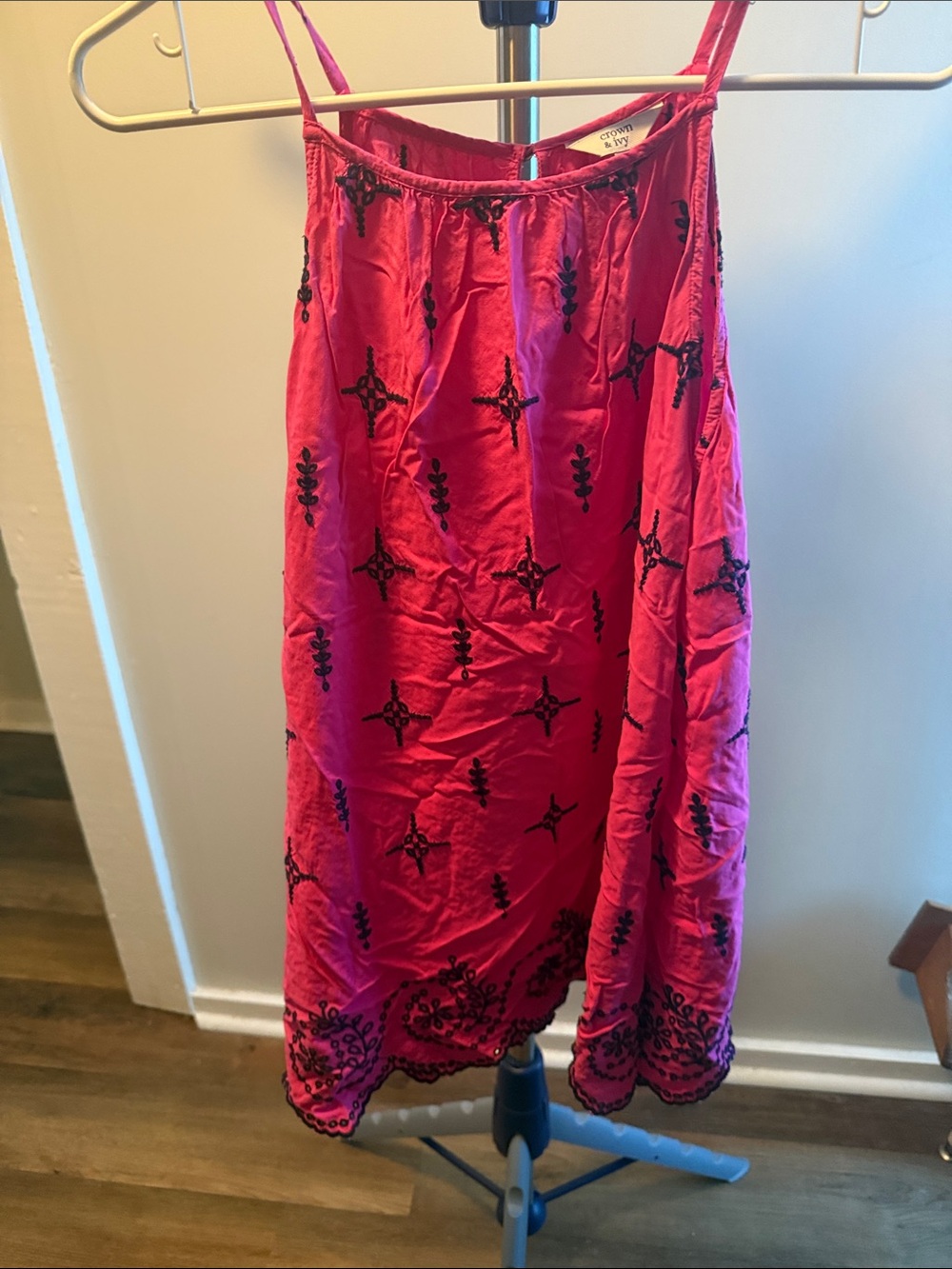 Women's Pink Embroidered Spaghetti-Strap top
